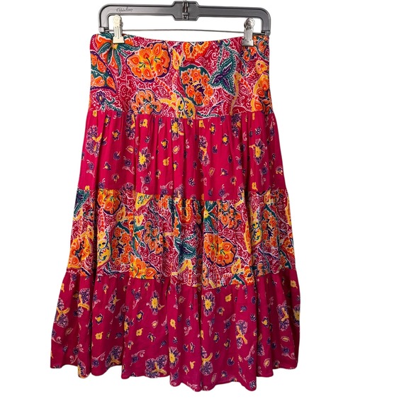 Chaps‎ Est 1978 Tiered Maxi Skirt Size Small Floral Paisley 100% Cotton Lined - Picture 2 of 10